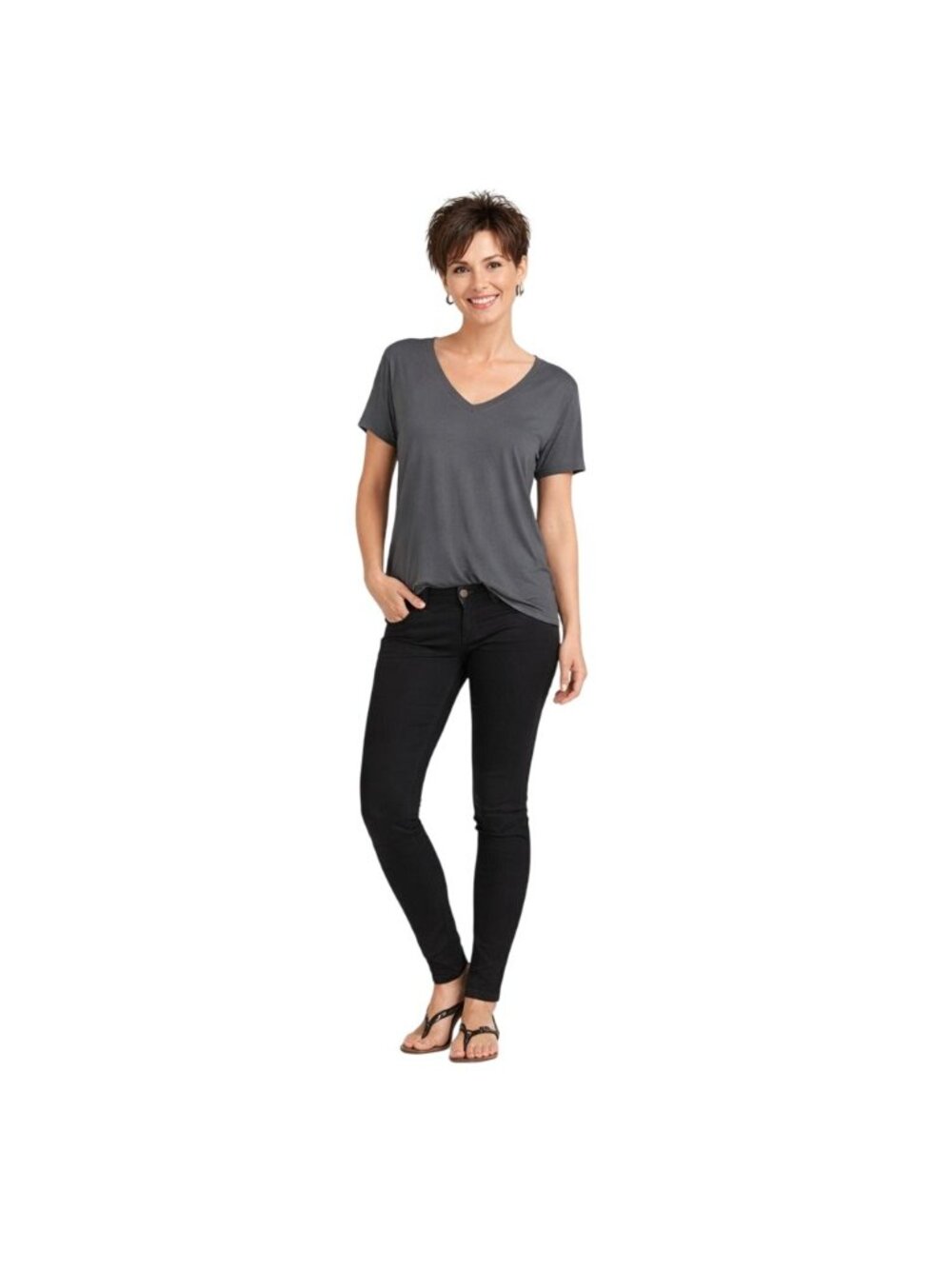 Banana Republic Womens XL V-Neck T-Shirt Dark Blue Gray Cotton Blend Relaxed Fit